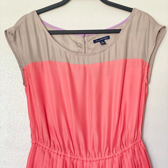 American Eagle Pleated Orange Purple Color Block Dress Size Small - Picture 4 of 12